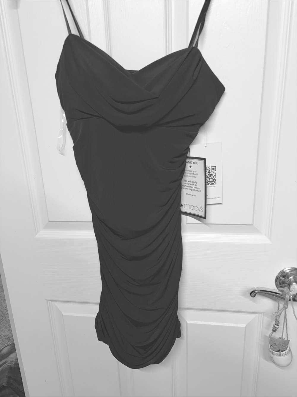 Spaghetti Strap Ruched Slip Dress - Black